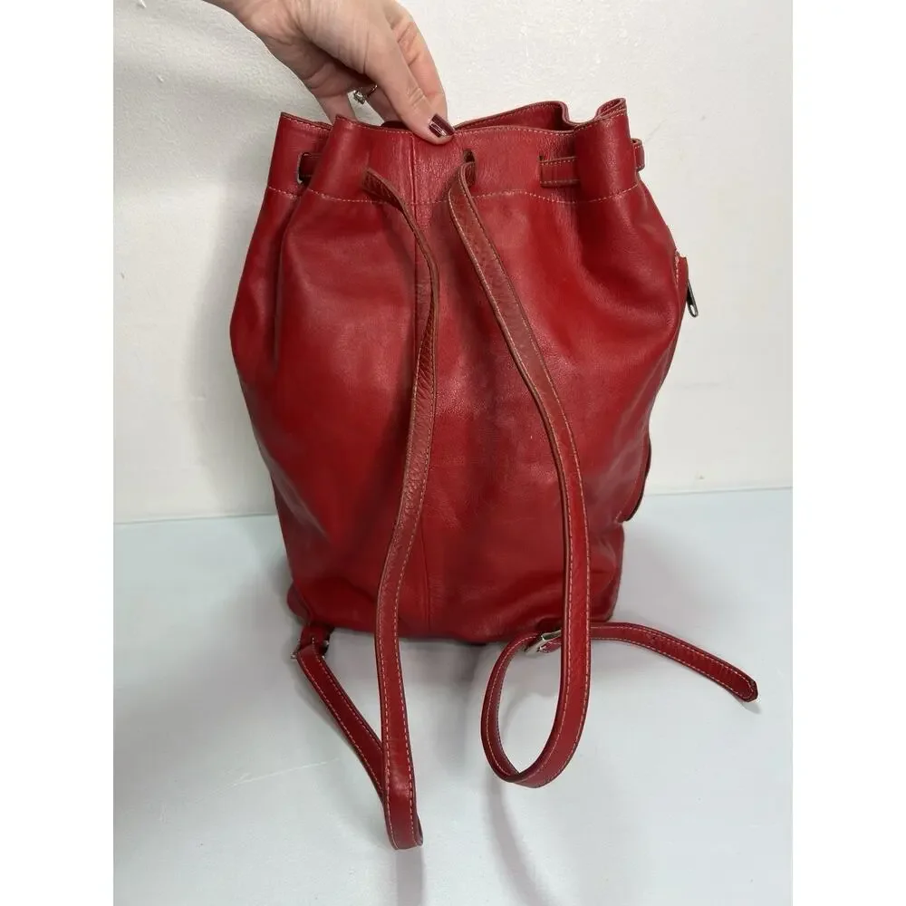 Vintage i Santi Drawstring Leather Bucket Purse Bag Red Made In Italy